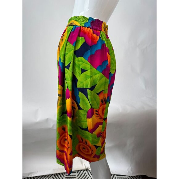 Evan-Picone Petites Size 2 & 4 Vintage 90s Acid Green Silk Floral Two-Piece Skir - Picture 2 of 16
